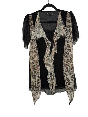 Pretty Angel Whimsigoth Fairycore Sheer Silk Blend Black Animal Print Blouse SM
